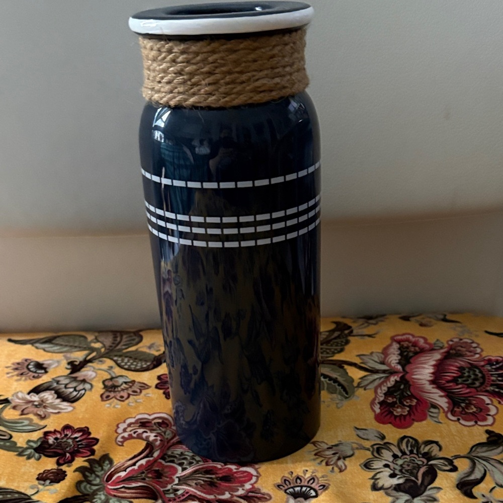 Navy Ceramic Vase with Rope Accent - Picture 2 of 2